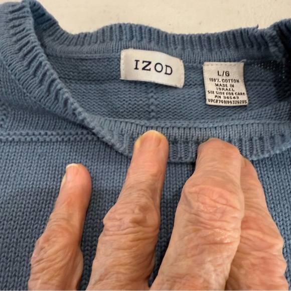 IZOD Cable Knit Sweater Blue Cotton Crew Neck Long Sleeves Men’s Size Large - Picture 9 of 12